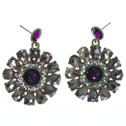 Purple & Gold-Tone Colored Metal Dangle-Earrings With Crystal Accents