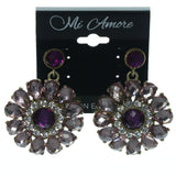 Purple & Gold-Tone Colored Metal Dangle-Earrings With Crystal Accents