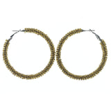 Metal Hoop-Earrings With Bead Accents Yellow & Silver-Tone