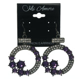 Metal Dangle-Earrings With Crystal Accents Silver-Tone & Purple