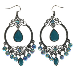 Metal Dangle-Earrings With Crystal Accents Silver-Tone & Blue
