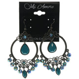 Metal Dangle-Earrings With Crystal Accents Silver-Tone & Blue