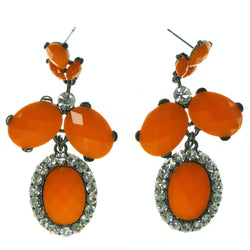 Metal Dangle-Earrings With Crystal Accents Orange & Silver-Tone