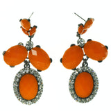 Metal Dangle-Earrings With Crystal Accents Orange & Silver-Tone