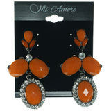 Metal Dangle-Earrings With Crystal Accents Orange & Silver-Tone