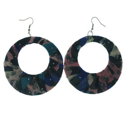 Fabric Dangle-Earrings With Crystal Accents Silver-Tone and Multi-Colored