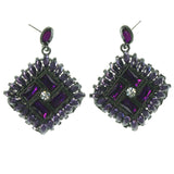 Metal Dangle-Earrings With Crystal Accents Purple & Silver-Tone