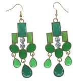 Metal Dangle-Earrings With Crystal Accents Green & Gold-Tone