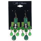 Metal Dangle-Earrings With Crystal Accents Green & Gold-Tone