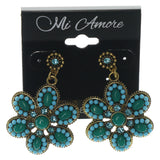 Metal Dangle-Earrings With Bead Accents Blue & Gold-Tone