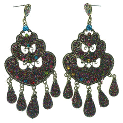 Metal Dangle-Earrings With Crystal Accents Gold-Tone & Multi Colored
