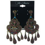 Metal Dangle-Earrings With Crystal Accents Gold-Tone & Multi Colored