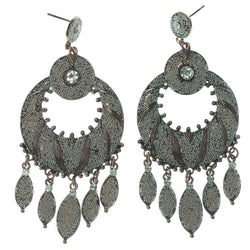Metal Dangle-Earrings With Bead Accents Brown & White