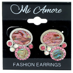 Metal Stud-Earrings With Stone Accents Pink & Silver-Tone