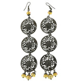 Silver-Tone & Clear Colored Metal Dangle-Earrings With Crystal Accents