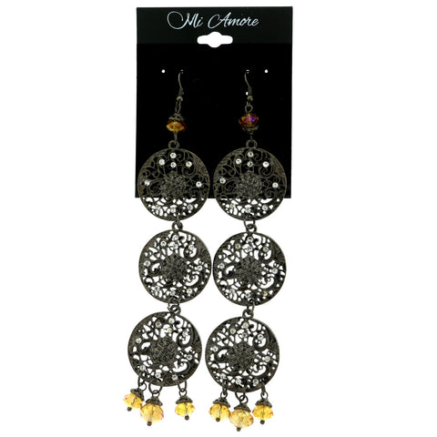 Silver-Tone & Clear Colored Metal Dangle-Earrings With Crystal Accents