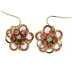Metal Dangle-Earrings With Crystal Accents Pink & Gold-Tone