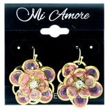 Metal Dangle-Earrings With Crystal Accents Pink & Gold-Tone