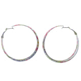 White & Multi Colored Metal Hoop-Earrings