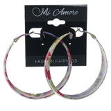 White & Multi Colored Metal Hoop-Earrings