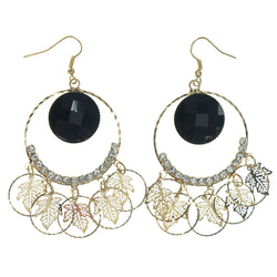 Metal Dangle-Earrings With Crystal Accents Gold-Tone & Black