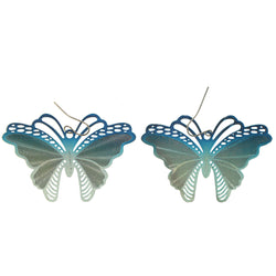 Metal Butterfly Dangle-Earrings Blue & Silver-Tone