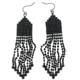 Black Metal Dangle-Earrings With Bead Accents
