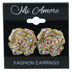 Pink & Gold-Tone Colored Metal Stud-Earrings With Crystal Accents LQE148