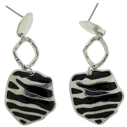 Silver-Tone & Black Colored Metal Dangle-Earrings