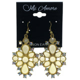 Yellow & Gold-Tone Metal Dangle-Earrings With Crystal Accents