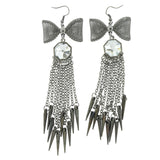 Silver-Tone & Clear Metal -Dangle-Earrings Crystal Accents