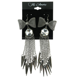 Silver-Tone & Clear Metal -Dangle-Earrings Crystal Accents