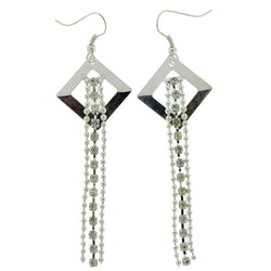 Metal Dangle-Earrings With Rhinstone Accents Silver-Tone