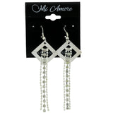 Metal Dangle-Earrings With Rhinstone Accents Silver-Tone