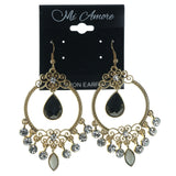 Metal Dangle-Earrings With Crystal Accents Gold-Tone & Black
