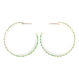 Green & White Colored Acrylic Dangle-Earrings With Crystal Accents #LQE1604