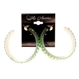 Green & White Colored Acrylic Dangle-Earrings With Crystal Accents #LQE1604