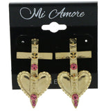 Metal Stud-Earrings With Crystal Accents Gold-Tone & Pink