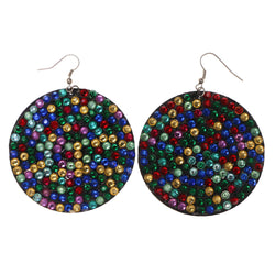 Colorful & Black Colored Fabric Dangle-Earrings With Crystal Accents #LQE1612