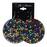 Colorful & Black Colored Fabric Dangle-Earrings With Crystal Accents #LQE1612