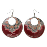 Red & Silver-Tone Colored Metal Dangle-Earrings #LQE1622