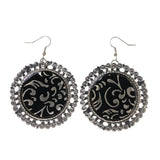 Silver-Tone & Black Colored Metal Dangle-Earrings #LQE1628