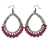 Metal Dangle-Earrings With Crystal Accents Silver-Tone & Pink