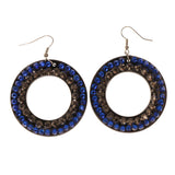 Black & Blue Colored Acrylic Dangle-Earrings With Crystal Accents #LQE1633