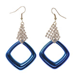 Blue & Silver-Tone Colored Metal Dangle-Earrings #LQE1647