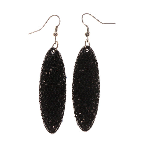 Black Acrylic Dangle-Earrings With Crystal Accents #LQE1648