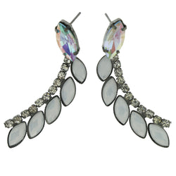 White & Silver-Tone Colored Metal Dangle-Earrings With Crystal Accents LQE164