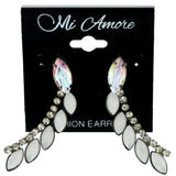 White & Silver-Tone Colored Metal Dangle-Earrings With Crystal Accents LQE164