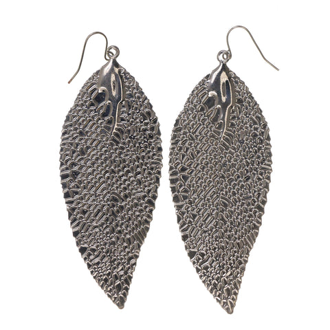 Leaf Dangle-Earrings Silver-Tone Color #LQE1652
