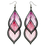 Black & Pink Colored Metal Dangle-Earrings With Crystal Accents #LQE1654